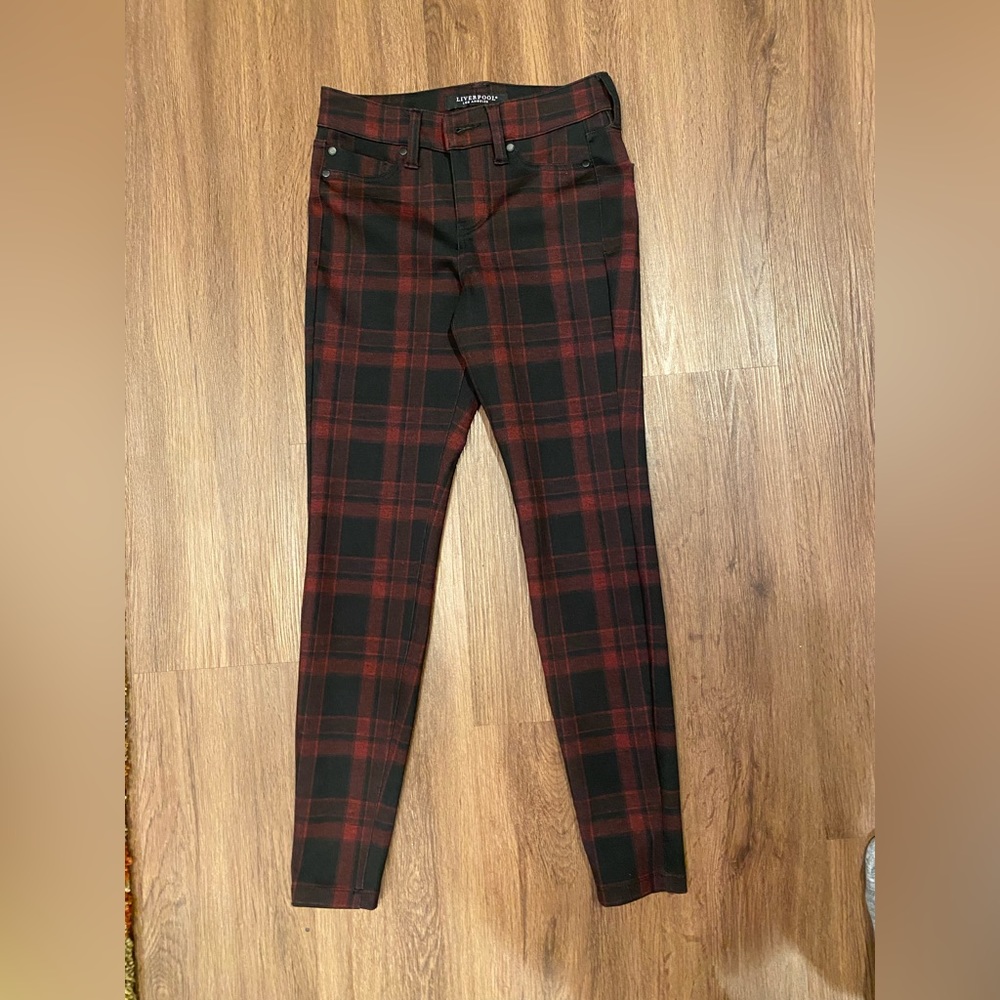 Liverpool Madonna Skinny Pants Red Plaid